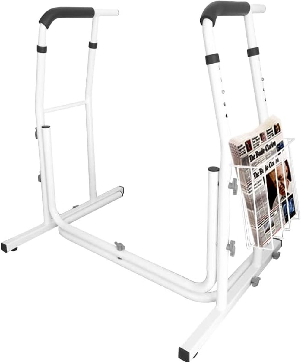 Mobiele opstahulp, in hoogte verstelbaar, wc-steunframe, handgreep antislip, met opbergmand, toiletsteunframe voor badkamer, belastbaar tot 200 kg