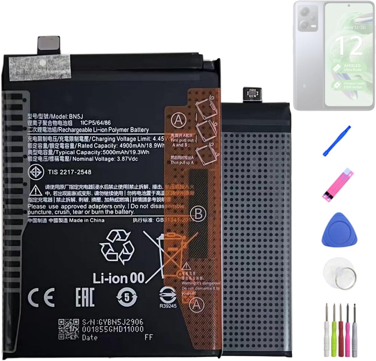 BN5J batterij compatibel met Red-mi Note 12 5G/Poco X5 5G with Tools