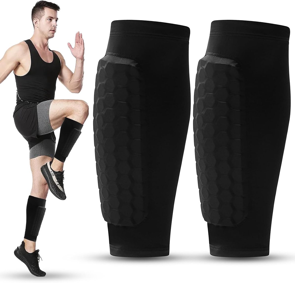Scheenbeschermers voetbal, S/M/L skiën scheenbeschermers incl. beschermers met geoptimaliseerde insteekzak, kuitbescherming, schokbestendig, ademend en antislip