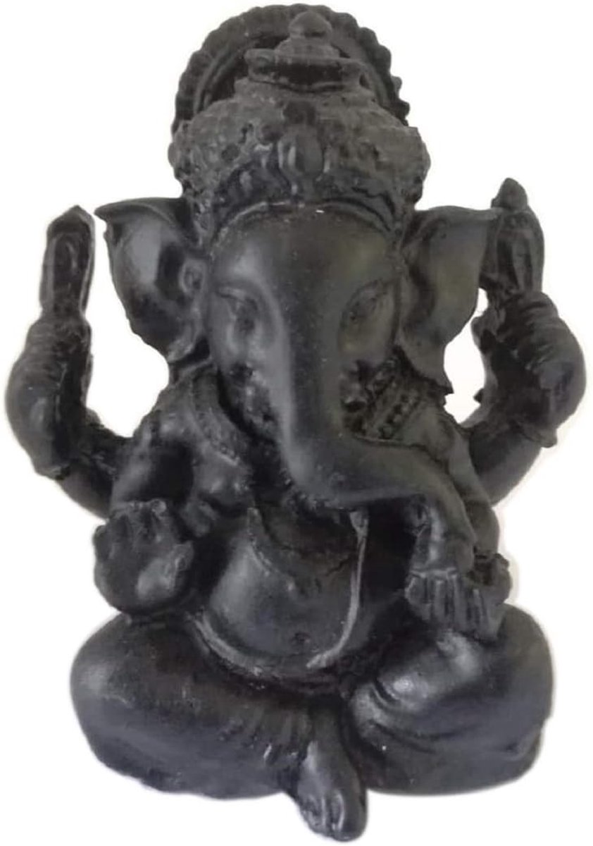 Idol miniatuur geluksbrenger Black Talisman Figurine - Ganesha, de hindoeïstische olifant God, verwijderaar van obstakels, en de Heer van succes. Handgeschilderde hars mini