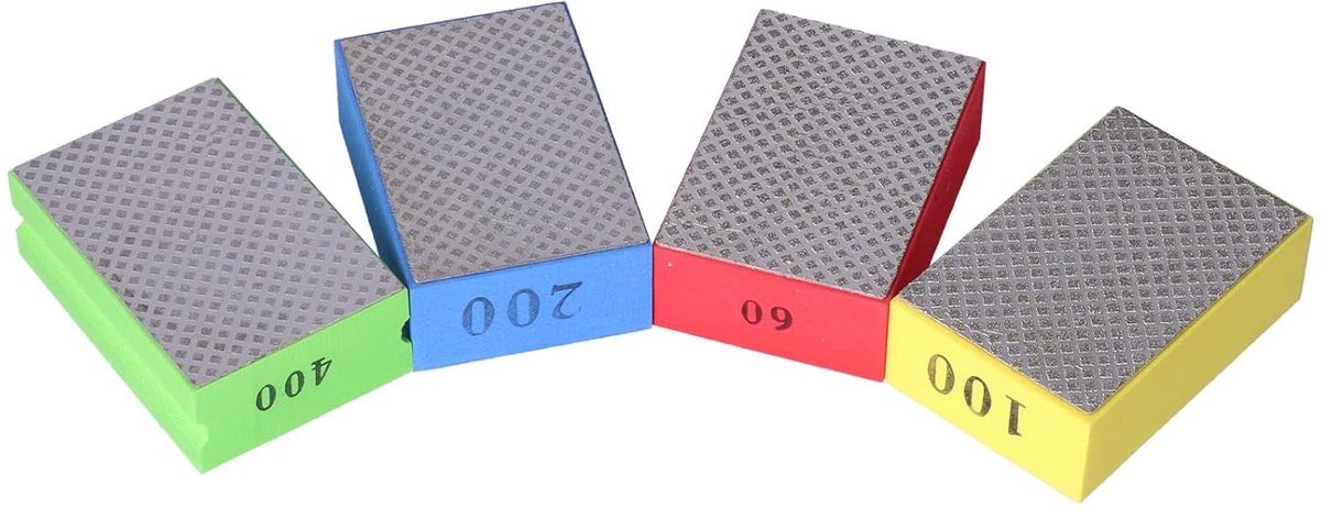 Dailygoods- Diamantpad 4 Stuks - Polijstpads 60/100/200/400 - Handpolijstpad - Slijpen - Tegels - Steenbewerking - Slijtvast - Polijstpad
