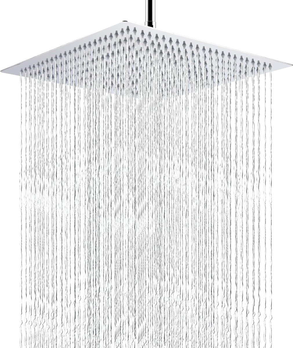 Dailygoods- Regendouchekop 16" grote roestvrijstalen douchekop - Hoge druk - Vierkante douchekop - Ondersteunt lage waterdruk - Touch to clean nozzles