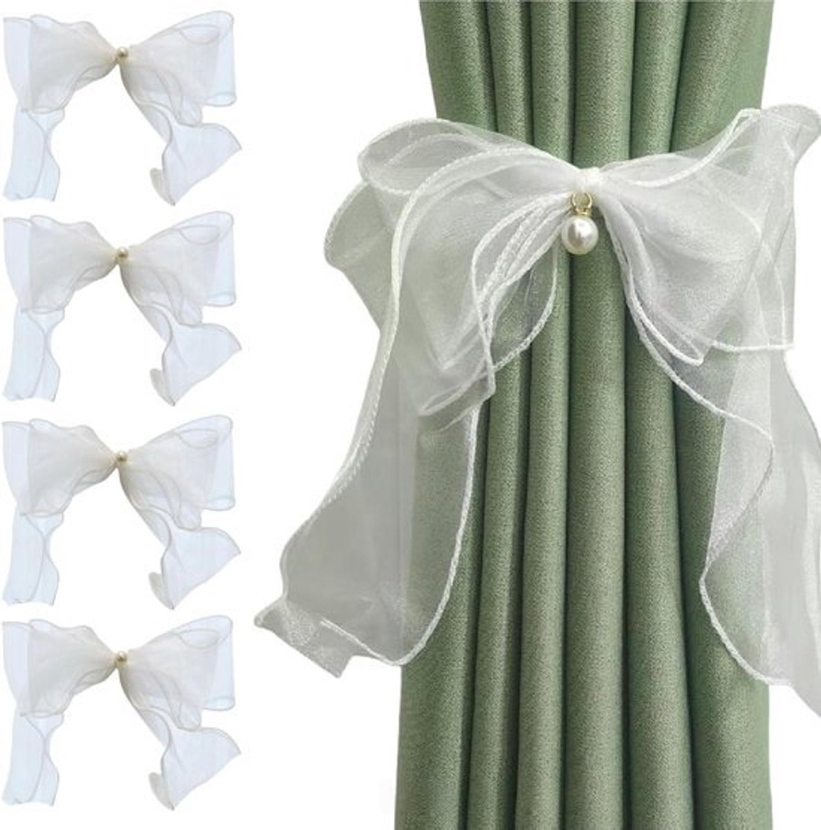 Gordijn Tiebacks - Gordijn Hangers - Gordijnen Ophangen - Geen Boren Nodig - 15 cm - Wit