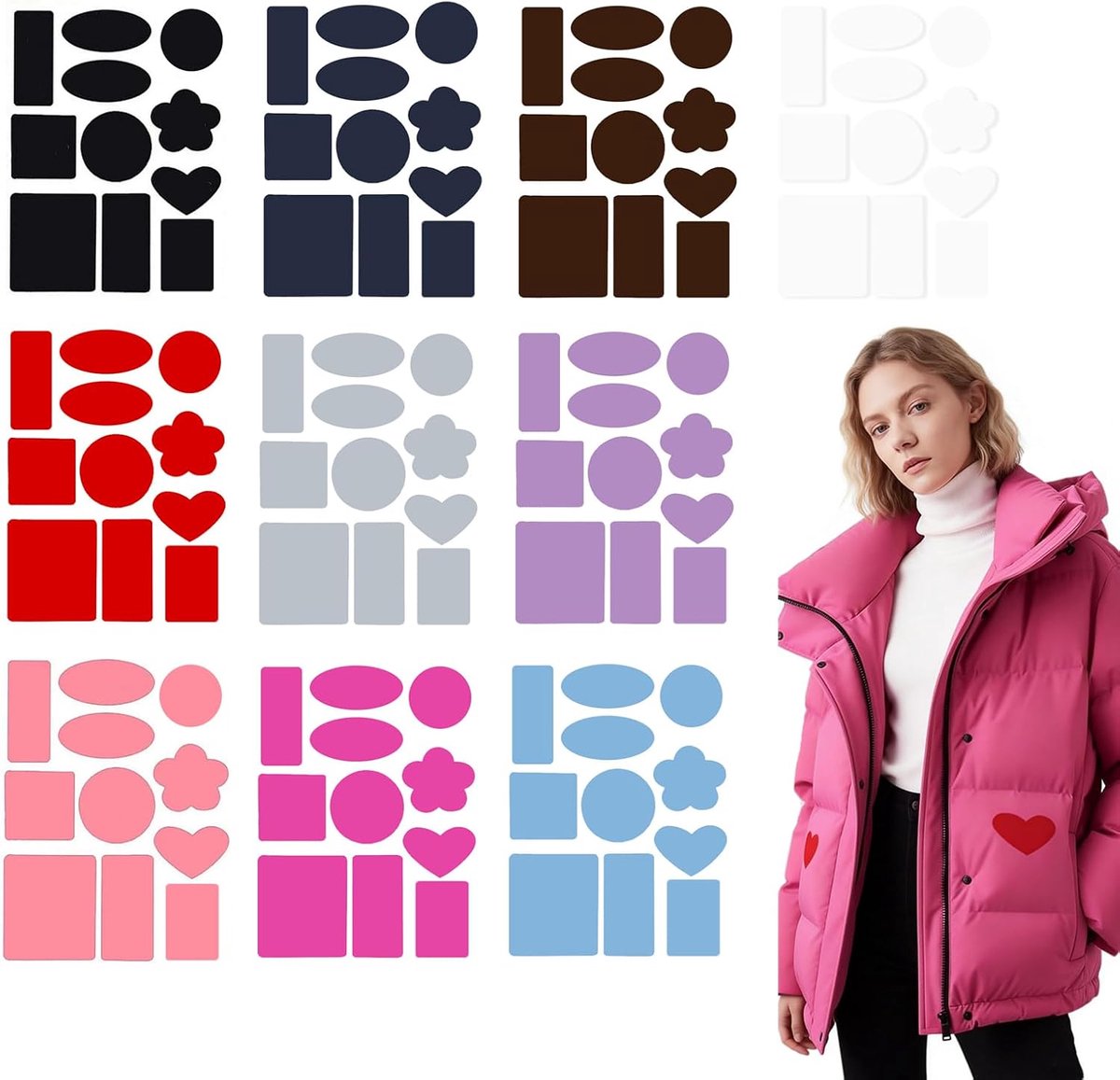 10 vellen 110 stuks patches zelfklevende stof, donsjack patches reparatieset, wasbaar, meerdere kleuren voor donsjack, regenjas, tent, bovenkleding, slaapzak, wandelrugzak, luchtmatras