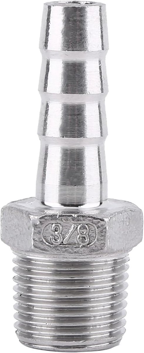Slangpilaar, Slangpilaar, Roestvrij Staal SS304 Buitendraad Pijpfitting Barb Slangtuleconnector BSP 1/8 "~ 3/4"(3/8*10mm)