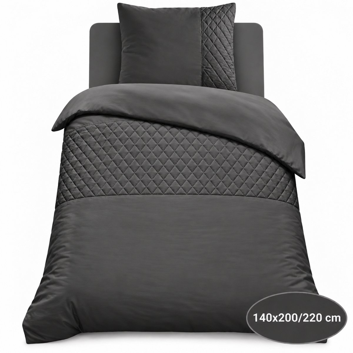 Roden Blue - Diamond Dekbedovertrekset - 140x200/220 - Antraciet - Donkergrijs - Strijkvrij - Anti allergeen - 1 Kussensloop