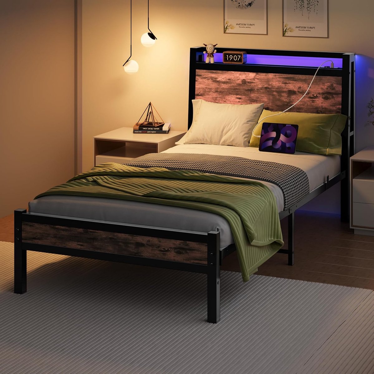 90x200 met laadstation, ergonomisch frame, metalen bed