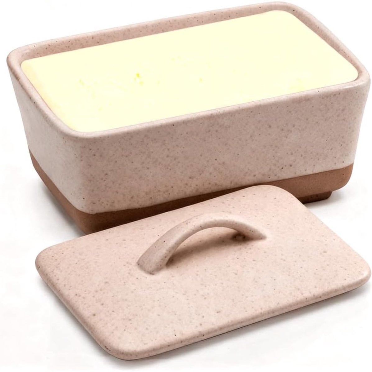 Botervloot van keramiek met deksel en handvat, botervloot, porselein, vintage, klassieke boterbel voor alle gangbare boter (C)
