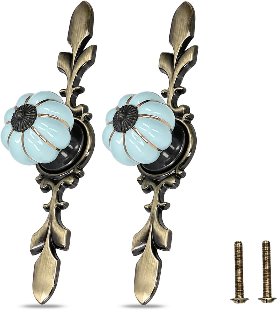 Knoppen 2 Pack Keramische Knoppen Pompoen Vorm Keukenkast Laden Dressoir Kast Handgrepen Deurgrepen met Schroeven(Blauw)