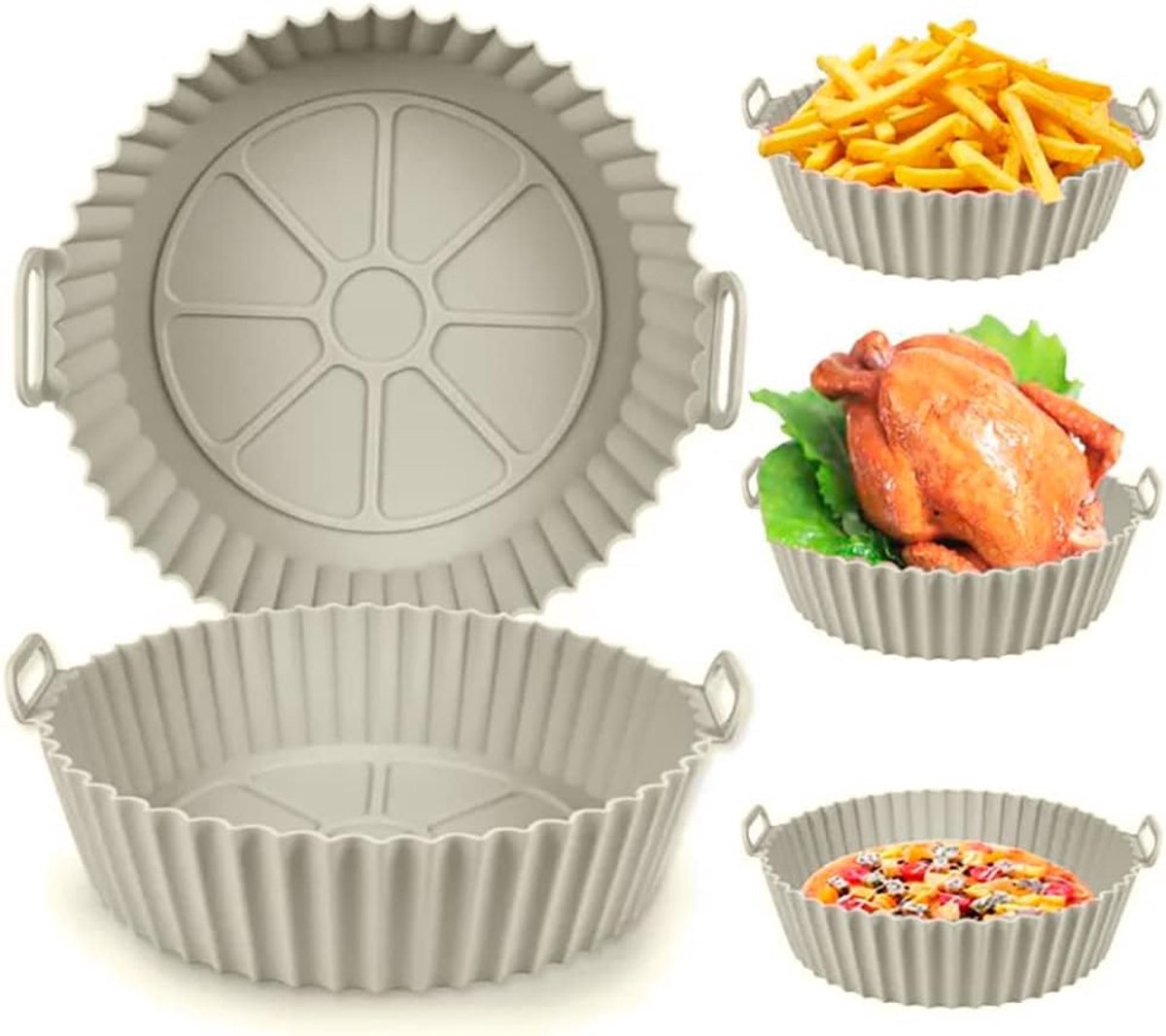 vorm voor luchtfriteuse, 20 cm, herbruikbare siliconen pan voor Airfryer, friteusevorm zonder olie, BPA-vrij, accessoires voor luchtfriteuse, oven, magnetron enz. (Grijs)