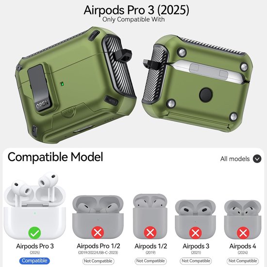 AirPods Pro 3 Magnetisch Hoesje met Telefoonhouder (Olijfgroen) — afbeelding 2