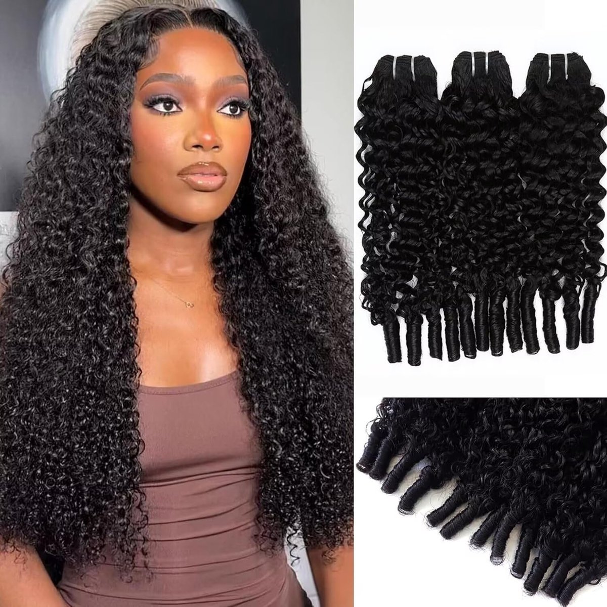 Hair Bundles Burmese Curly Hair Extension Double Weft 1B Natural Black Unprocessed Brazilian Virgin Hair 3 Bundle Total 300g 20 22 24 Inch
