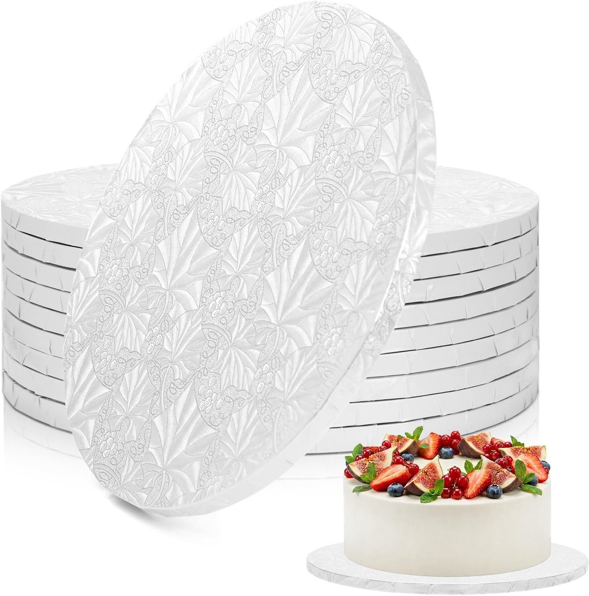 10 Pack 30 cm Cake Board, 12 mm dikke ronde taartplaat, elegant esdoornblad patroon, vetvrije kartonnen basis met omwikkelde randen, stevige taarttrommel voor bruidstaart en verjaardagstraktatie