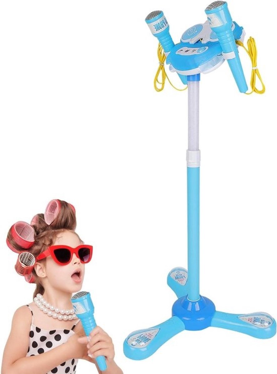 Kinder Microfoon - Karaoke Machine - Muziek Spelletjes - Met Standaard - 89 cm Hoog - Blauw