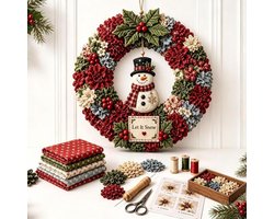 DIY Kerst Stof Krans Pakket - DIY Patchwork Set - 3D Stoffen Kerstkrans - Kerstkrans Zelf Maken - DIY Knutselpakket - Wanddecoratie - DIY Stof Prikkunst - DIY kerstkrans kit - Fabric Art Kit - handwerk set - Kerst Decoratie & Versiering - Sneeuwman