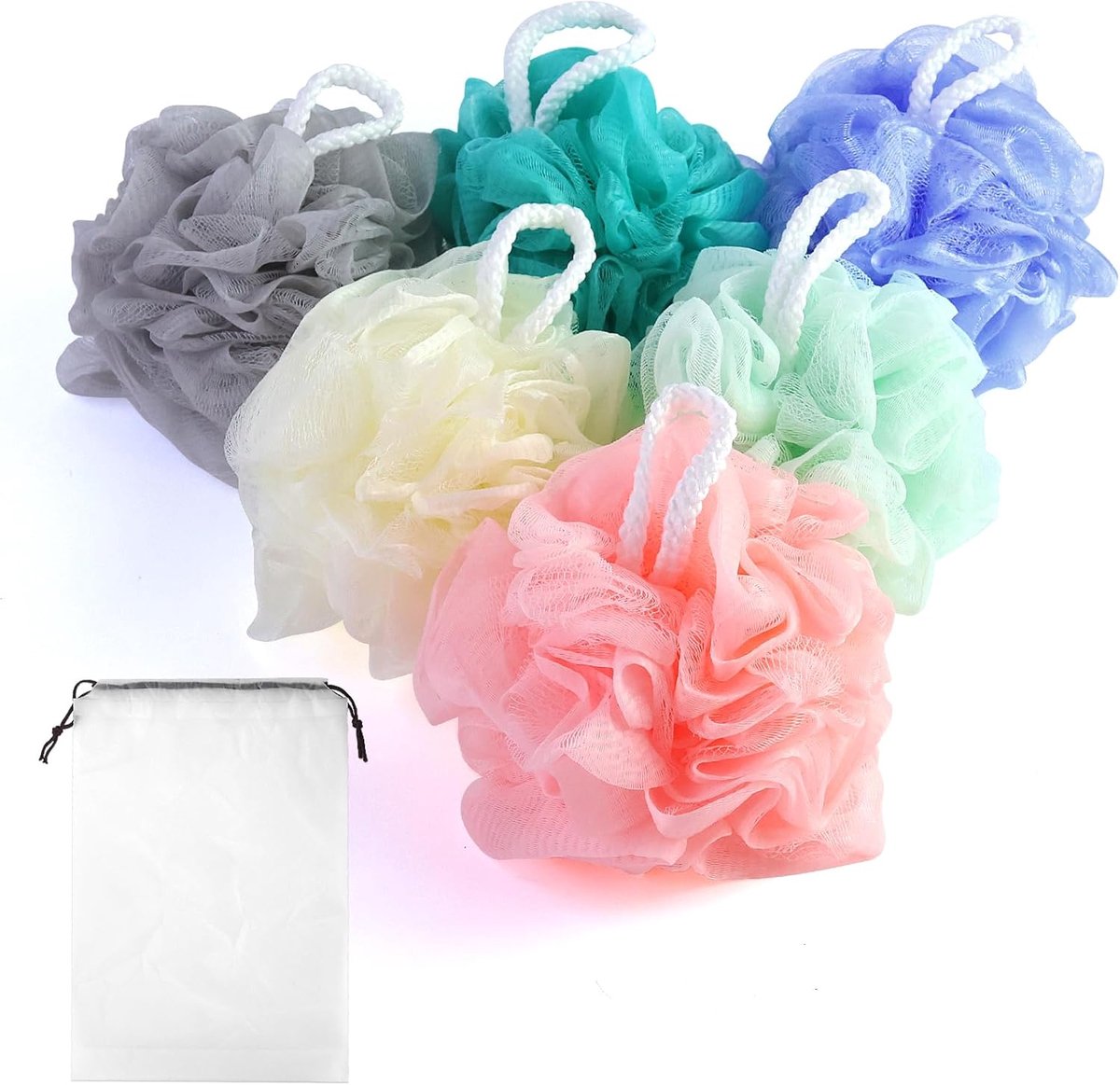 Dailygoods- Badspons Set van 6 - Milieuvriendelijk PE-materiaal - Exfoliërende Spons - Zachte Mesh-textuur - Praktisch Ophangontwerp - Rijk Schuim - D