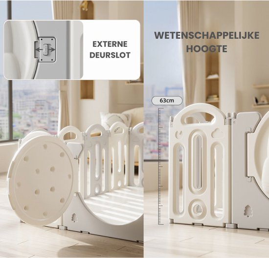 Kaëru Baby Speelbox – Kunststof Grondbox –150x150x63cm – Inklapbare Speelbox – Ruimte thema – Verstelbare Basketbalring – 12+2 Panelen – Veilig Kinderbox Playpen — afbeelding 5