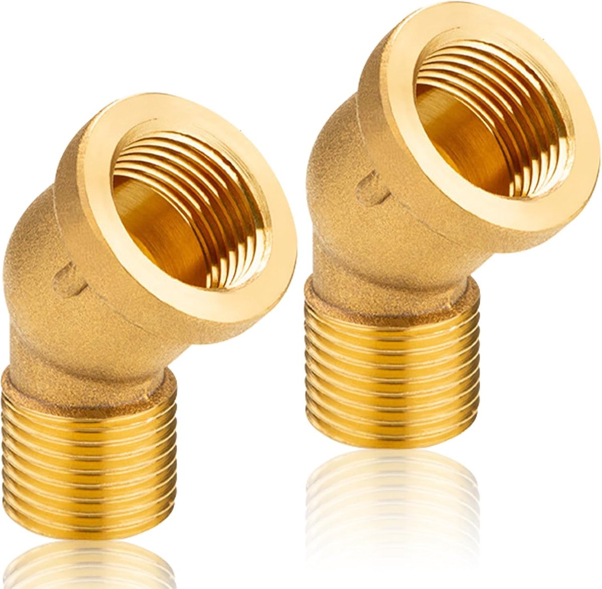 Dailygoods- Schroefdraadfitting 45° - Messing Hoek 1/2" IG/AG - 2 Stuks - Sanitaire Verbindingsstukken - Geschikt voor Diverse Buizen - Gewicht 150 Gr