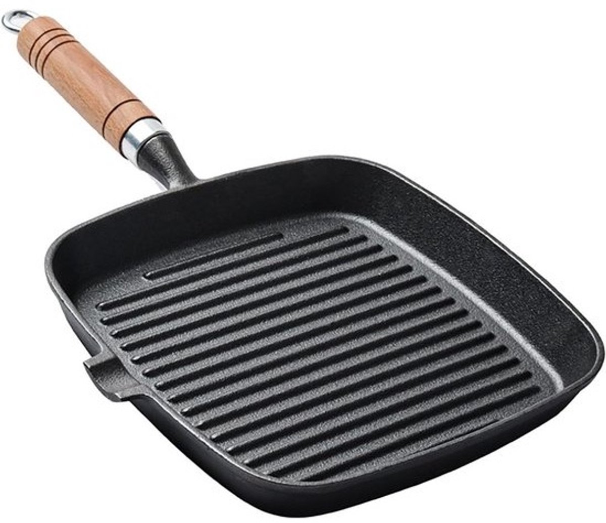 Gietijzeren Grillpan - Steakpan Koekenpan - Biefstuk Bereiden - Streeppatroon Ontwerp - 22 cm - Zwart