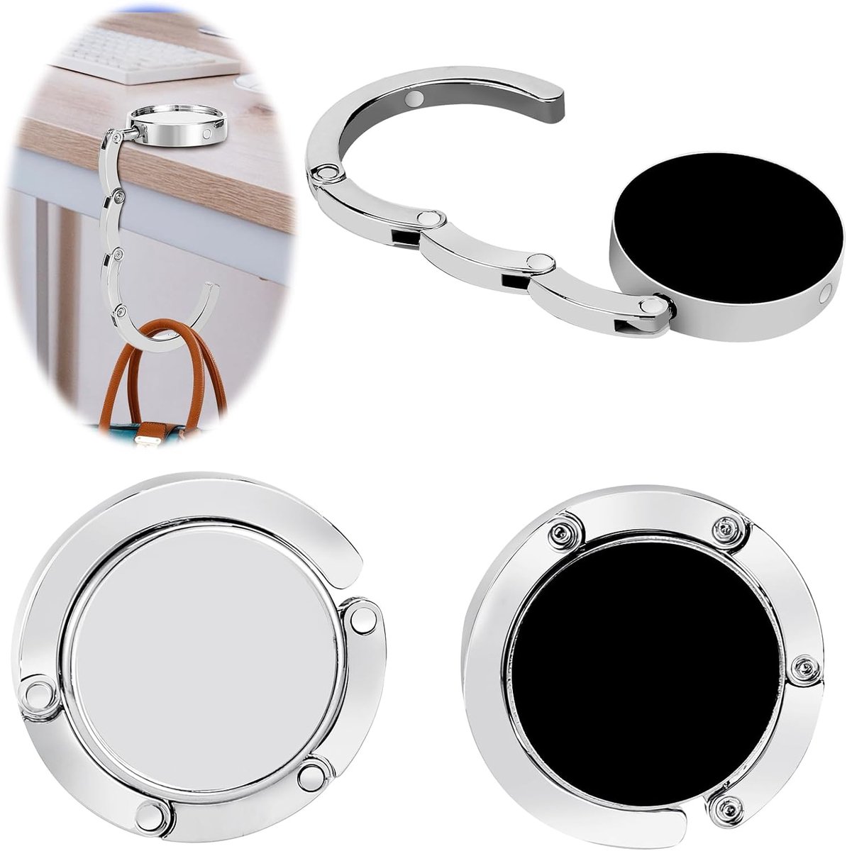 2 x tafelhandtassenhouder, opvouwbare antislip tashaakhouder voor handtassen in het bureau, restaurant, bar, hangers tot 5 kg