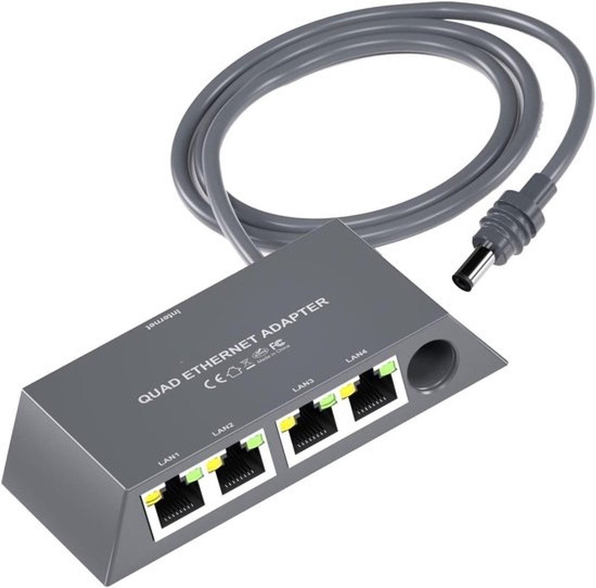 Ethernet Adapter - Netwerkadapter LAN-poort - Internet Uitbreiden - Vier Gigabit Poorten - 20 x 15 x 4 cm - Zwart