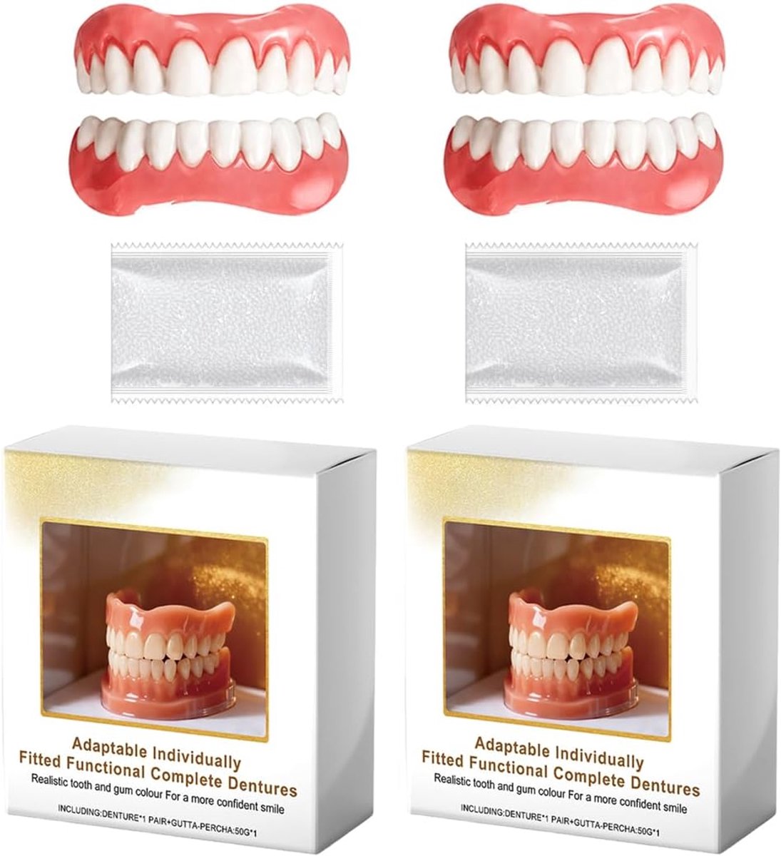 2 sets tandheelkundige facings, complete set voor boven- en ondergebit, tijdelijke tandreparatie, uitneembare gebitset voor mannen en vrouwen
