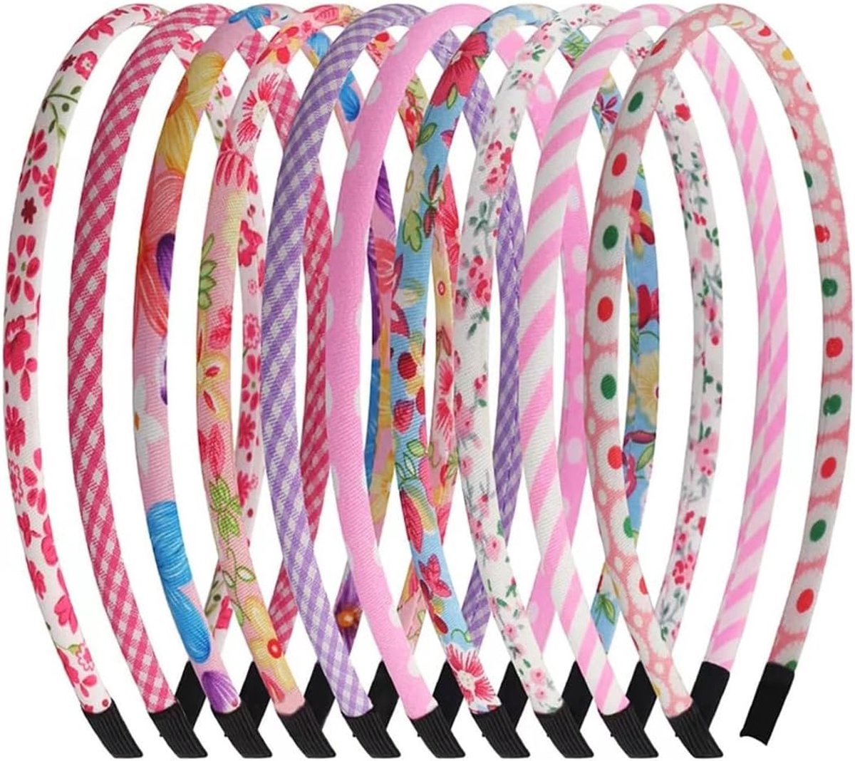 Banden voor meisjes, 10 haarbanden en haaraccessoires voor kinderen, met kleine bloemenprint