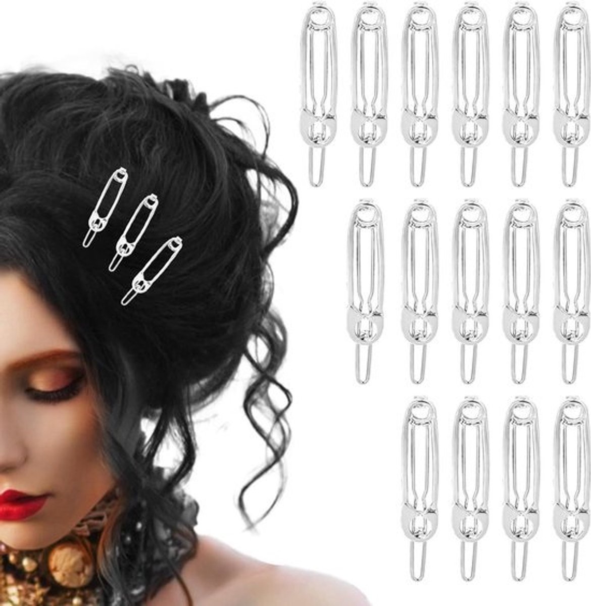 Haarspeldjes Veiligheidsspeld - Gothic Haarclips - Haar Styling - Uniek Hol Ontwerp - 15 stuks - Zilverkleurig