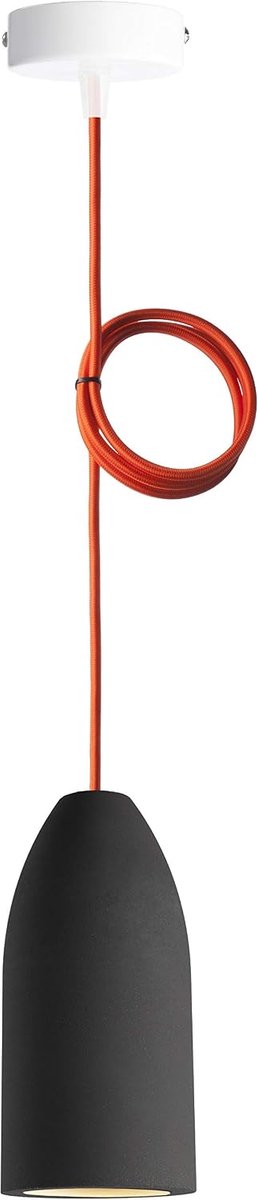 Hanglamp "dark edition" met Textiel Kabel "Orange", incl. dimbare GU10 LED verlichting (uitwisselbaar), 7,5 x 16 cm, 830g, Kabellengte 1,8 Meter (Instelbaar), Betonnen Lamp