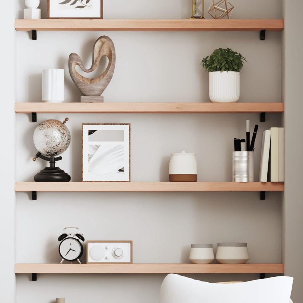 Houten plank wandplank voor kantoor 80x10x4 cm massief hout eiken onbehandeld