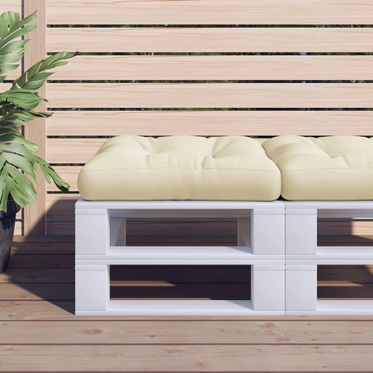 Crème, 60 x 61,5 x 10 cm, set van 4 outdoorkussens met holle vezels voor tuinmeubelen en terraskussens van duurzame polyesterstof voor zitcomfort