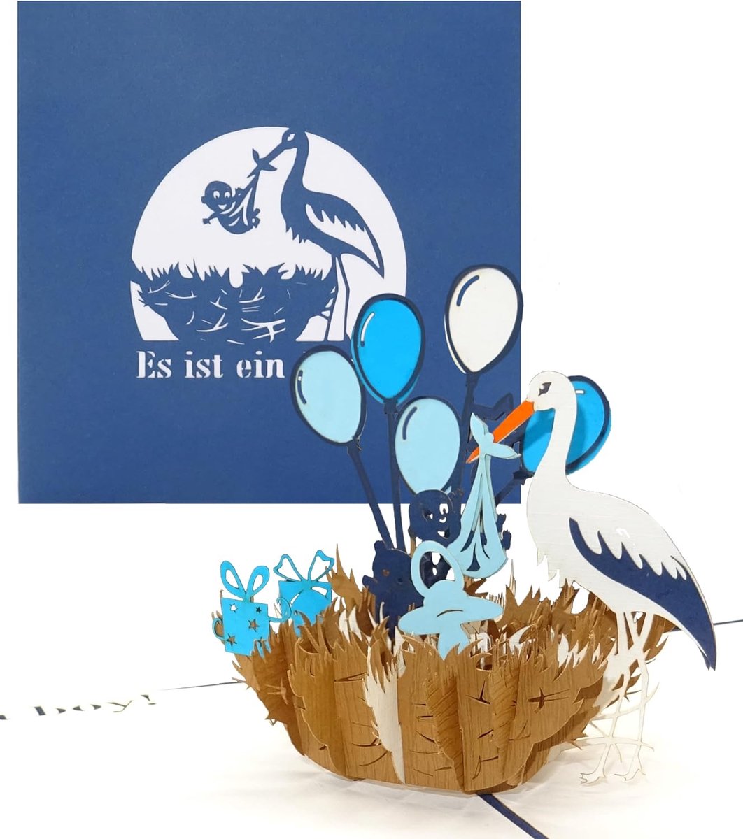 Cards 3D-kaart voor de geboorte Es ist ein Boy - grappige 3D-kaart voor de geboorte - babykaart & wenskaart voor de 1e verjaardag - als cadeaubon