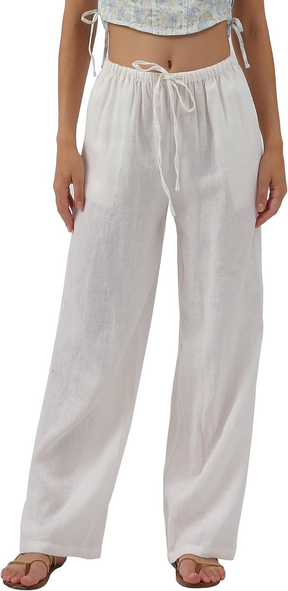 Linnen broek dames broek zomer baggy 100% linnen stoffen broek lange damesbroek wijde pijpen vrijetijdsbroek met zakken