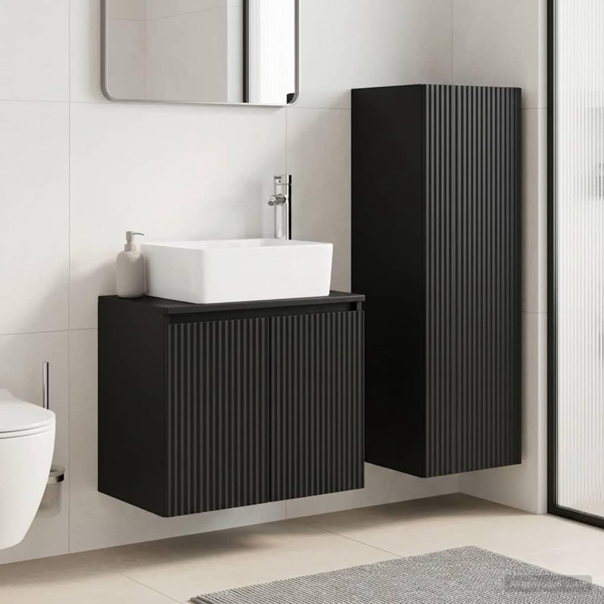Badkamerkastset 2 STK zwart 33 x 34,5 x 100 cm houtmateriaal