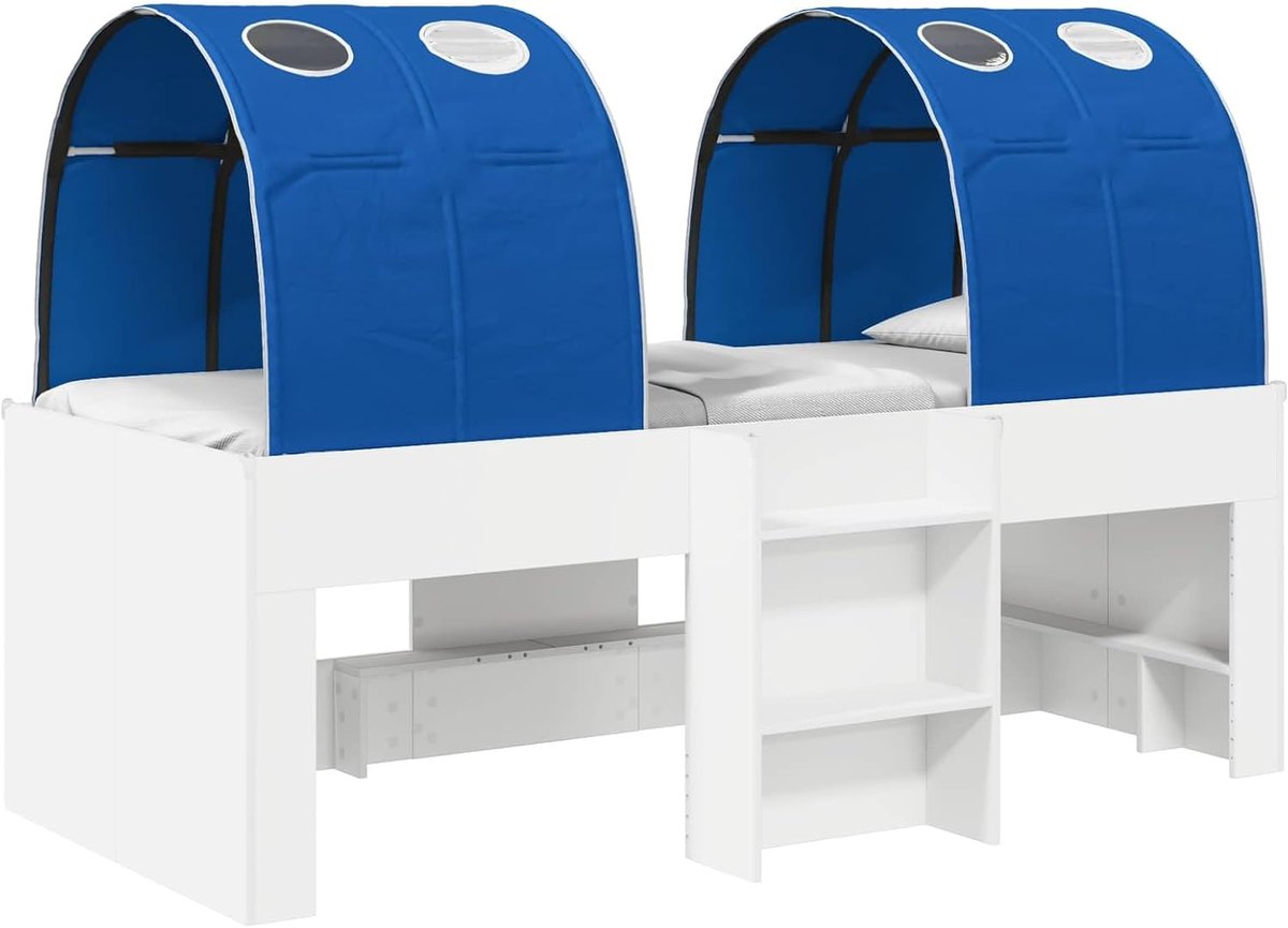 Bedframe met tunnel, 3 stuks, wit en blauw, van technisch hout