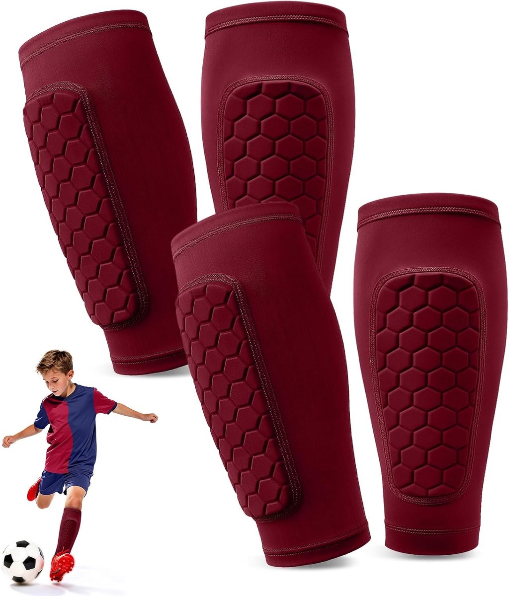 Scheenbeschermers voor Kinderen, Kuitbescherming Ademend en Antislip, Voetbal Scheenbeschermers met Honingraatstructuur voor Jongeren en Voetballiefhebber