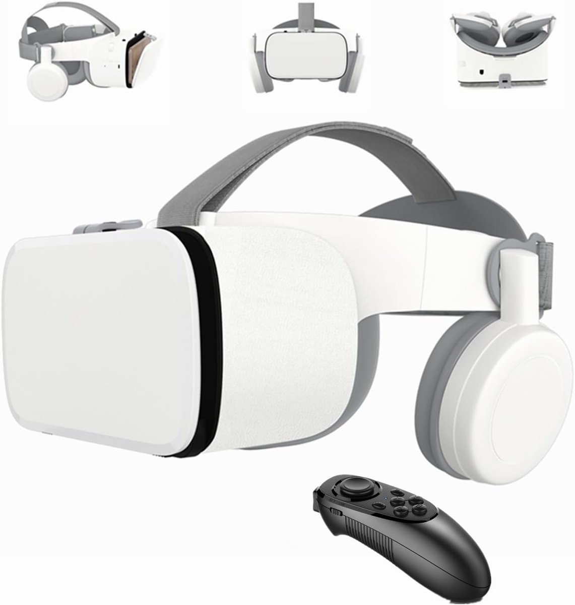 Virtual Reality VR voor telefoon, draadloze Bluetooth VR-headset VR-bril 110° FOV, ondersteunt 4,7-6,2 inch mobiele telefoon, compatibel met Android iOS iPhone 13 12 11 Pro Mini X R S (wit)