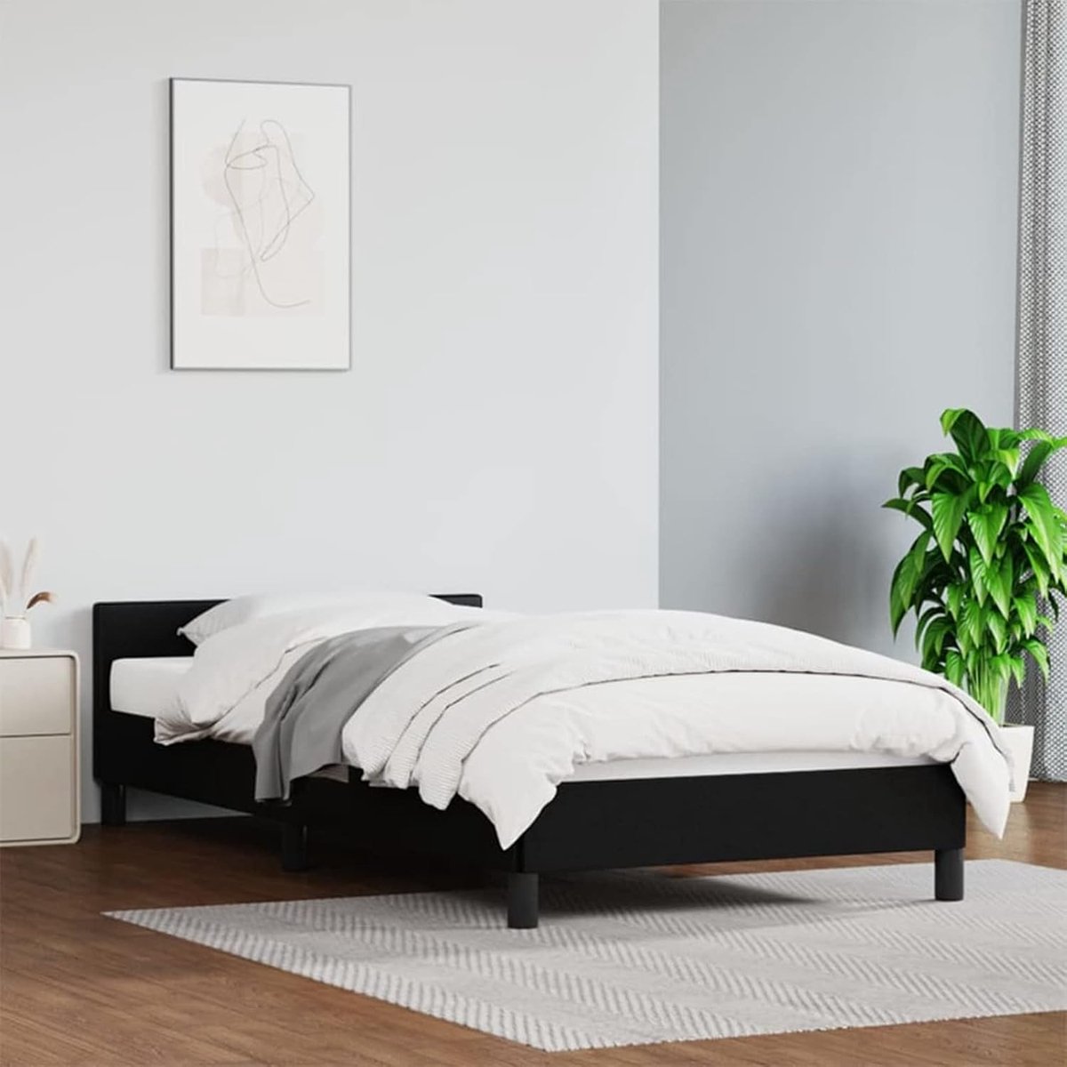 Bedframe met hoofdeinde tweepersoonsbed gestoffeerd bed bedframe slaapkamerbed slaapkamermeubilair kunstleer zwart 90x200 cm