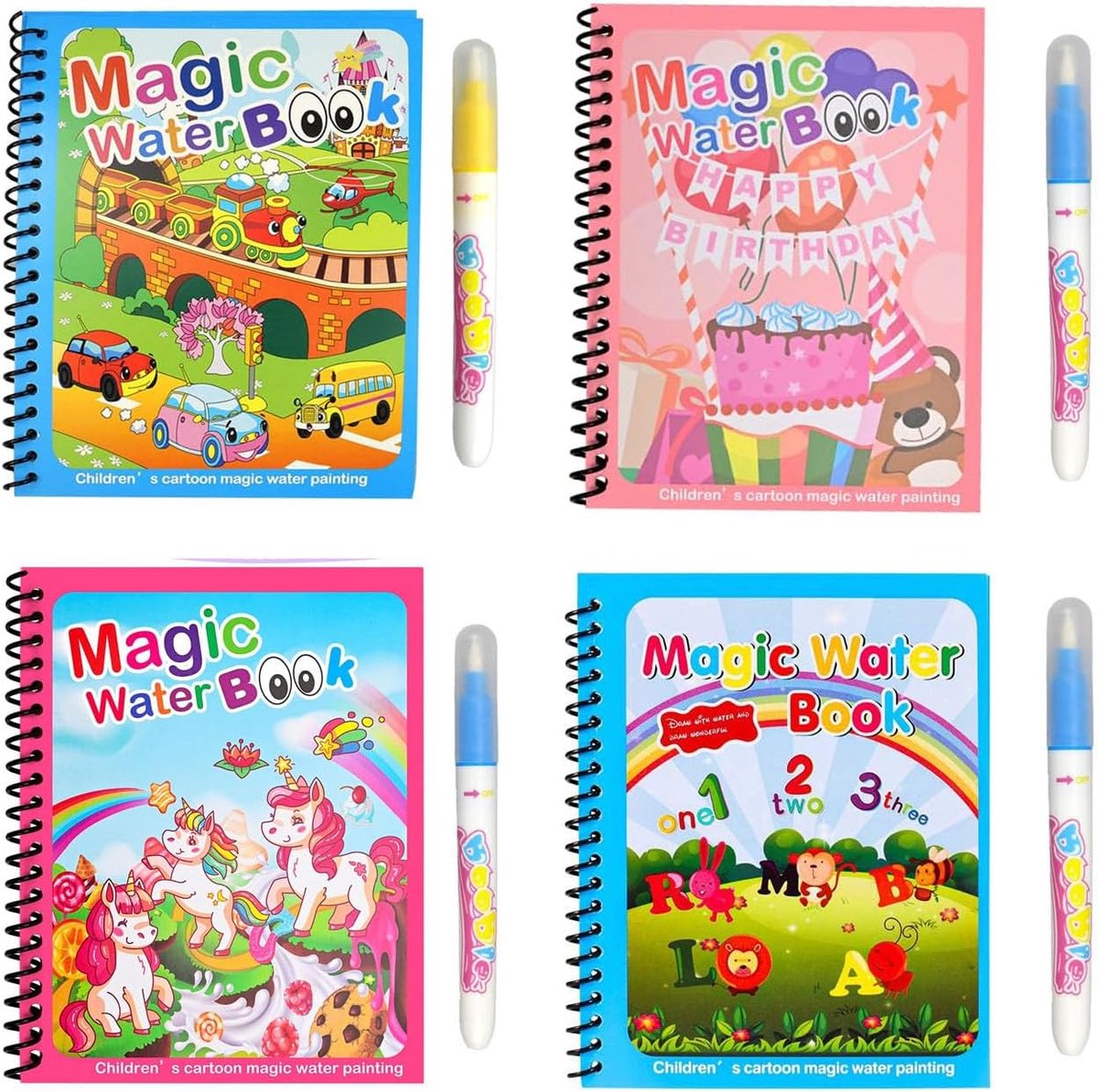 4 STKS Kids Water Magic Kleurboeken Herbruikbare Cartoon Eenhoorn Brief Water Verf Boek voor Kinderen Peuter 3 4 5 6+ Jaar Oude Meisjes Jongens Geschenken