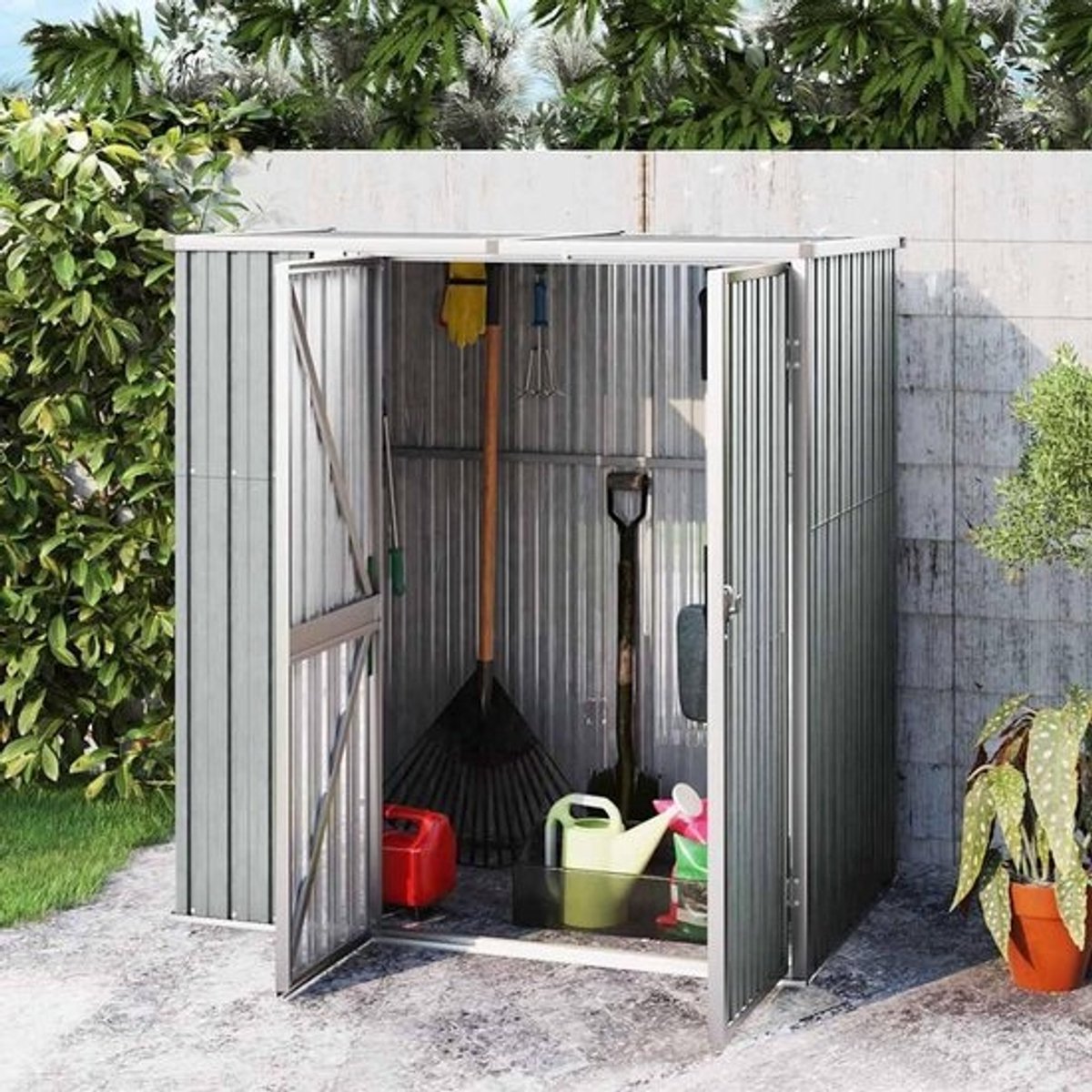 Gereedschapsschuur Tuinhuis - Tuinkast Schuur - Tuinspullen Opbergen - Verzinkt Stalen Frame - 161 x 89 x 161 cm - Grijs