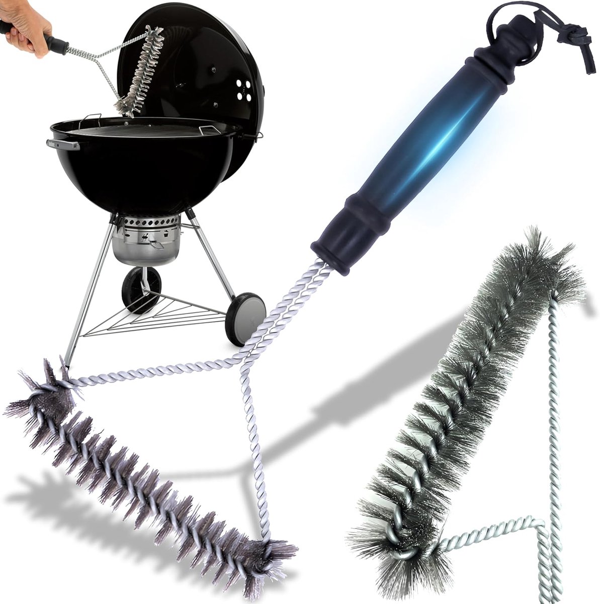Dailygoods- Grillborstel met lange handgreep - Roestvrijstalen borstelharen - Reinigingsborstel voor grillrooster - Verwijdert hardnekkig vuil - Gesch