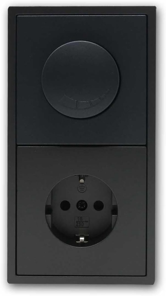 Combinatie van LED-dimmer en fitting, antraciet, met 2-voudig frame, 152x80x35mm, minimalistisch design, geschikt voor hollewandcontactdozen