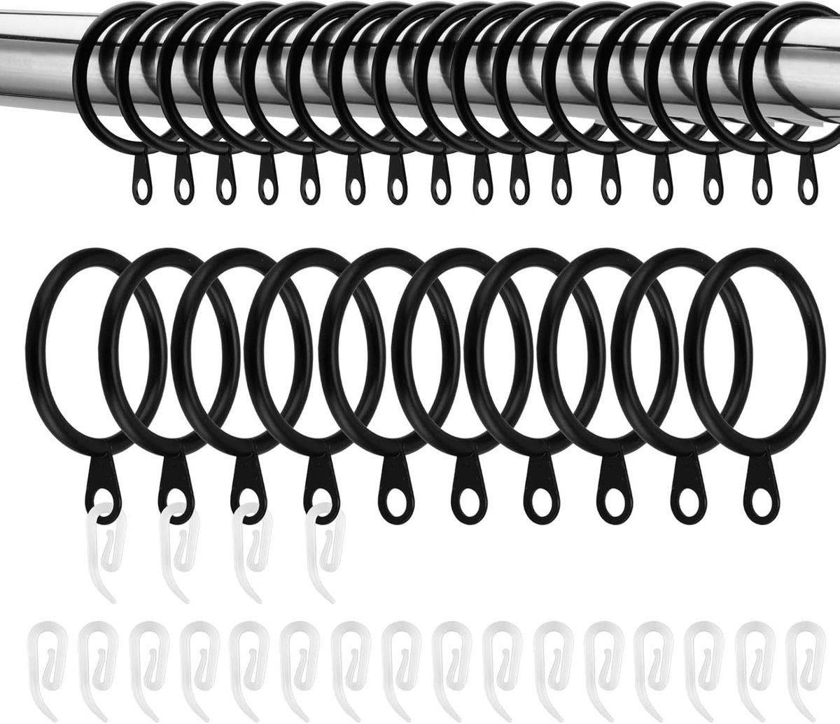 Dailygoods- Gordijnringen 100 Stuks - Zwarte Metalen Ringen - 33 mm - Gordijnhaken - Duurzaam - Schokbestendig - Gordijnhaak