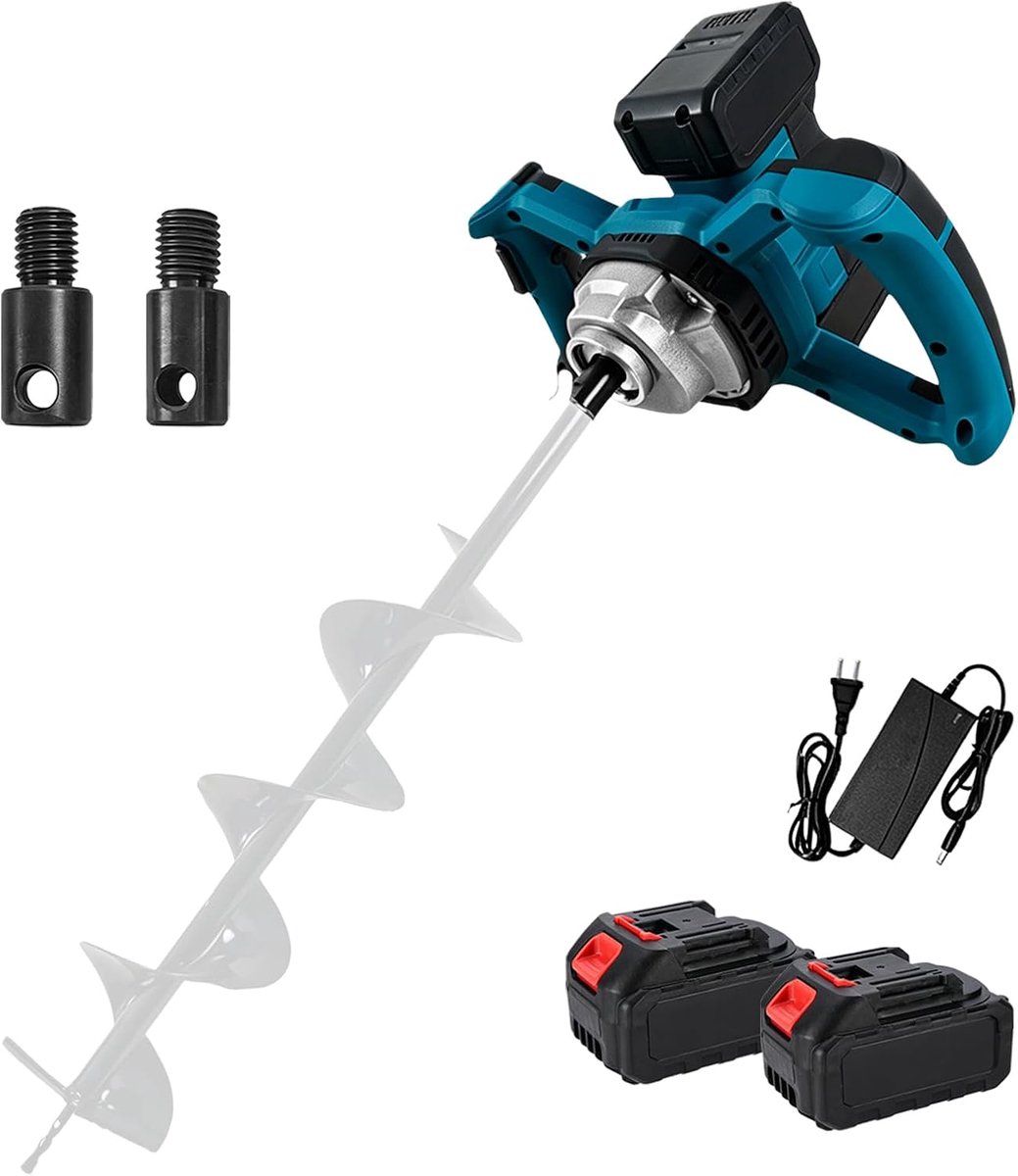 1200 W, professionele grondboor, ijsboor (zonder boor), elektrische grondboormachine, tuinboor met 2 handgrepen voor omheining, tuin, mortelmixer (inclusief accu en oplader)
