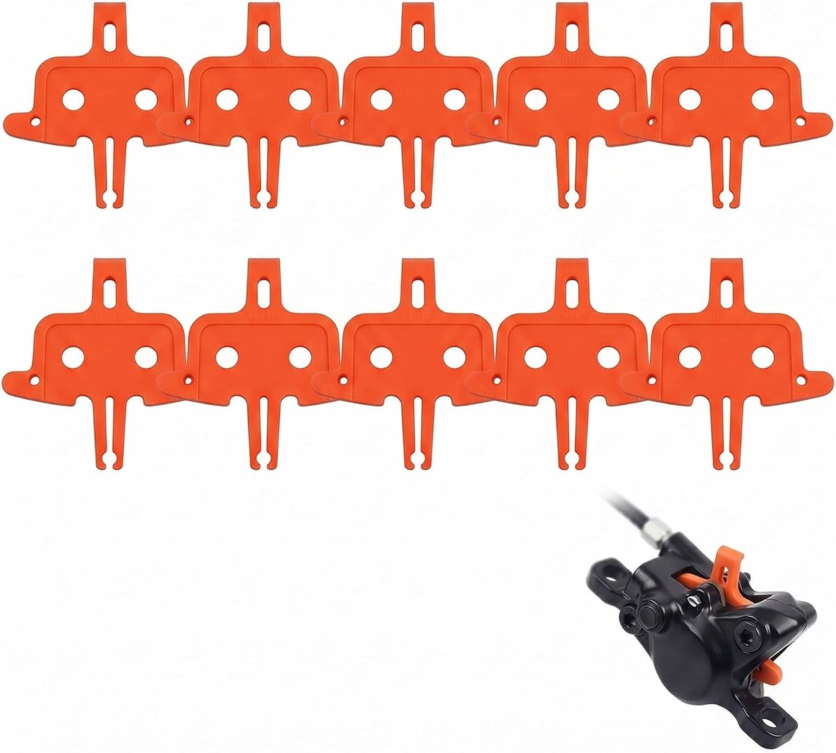 Remafstandhouders voor fiets, 10 stuks, oranje, bescherming voor hydraulische schijf, voor mountainbike, raad, e-bike. Voorkomt blokkering van de klauwen tijdens het transport.