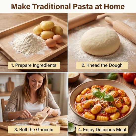Gnocchi en pasta, gnocchiplank met gestructureerd oppervlak, accessoires voor pastamachine, ideaal voor het maken van fusilli, macaroni en spätzle — afbeelding 4