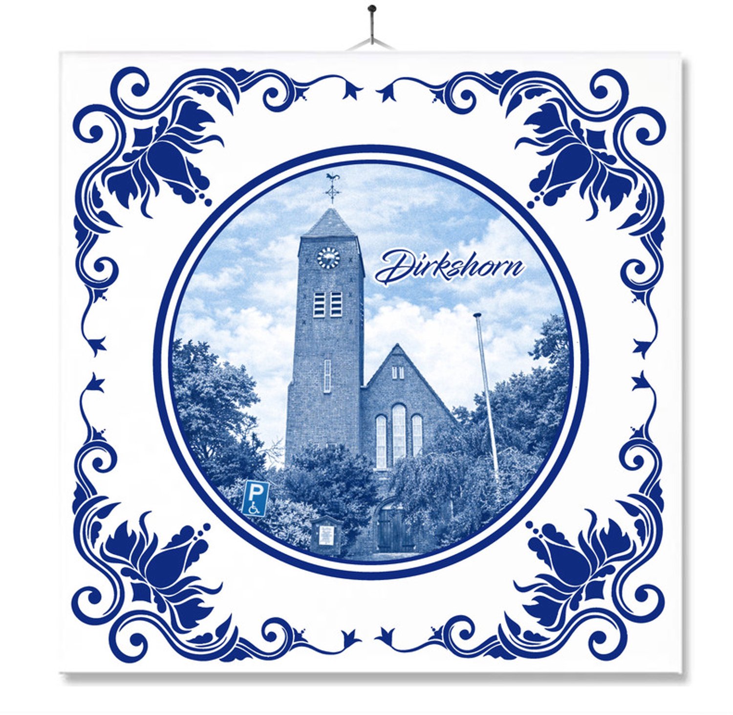MC Living Tegel Met Opdruk | Dirkshorn | Delft Blauw | Cadeau | Inclusief Geschenkdoos | Standaard | Ophangsysteem Ontwerp 1