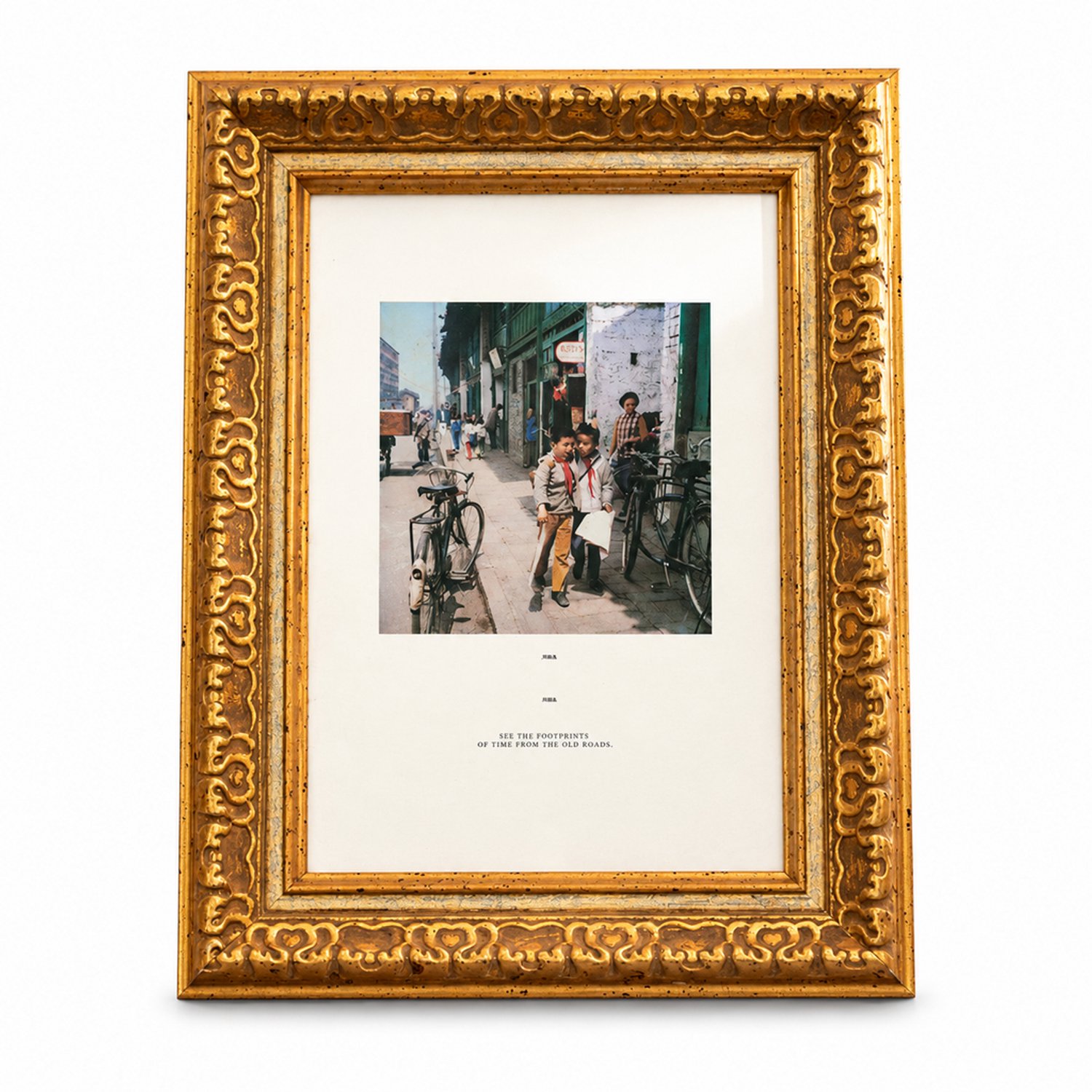 SWGOTA Antiekgouden fotolijst met sierlijk reliëf, 5 inch, binnenmaat 8,9 x 12,7 cm, rechthoekig, van kunsthars, 1 stuk zonder afbeelding
