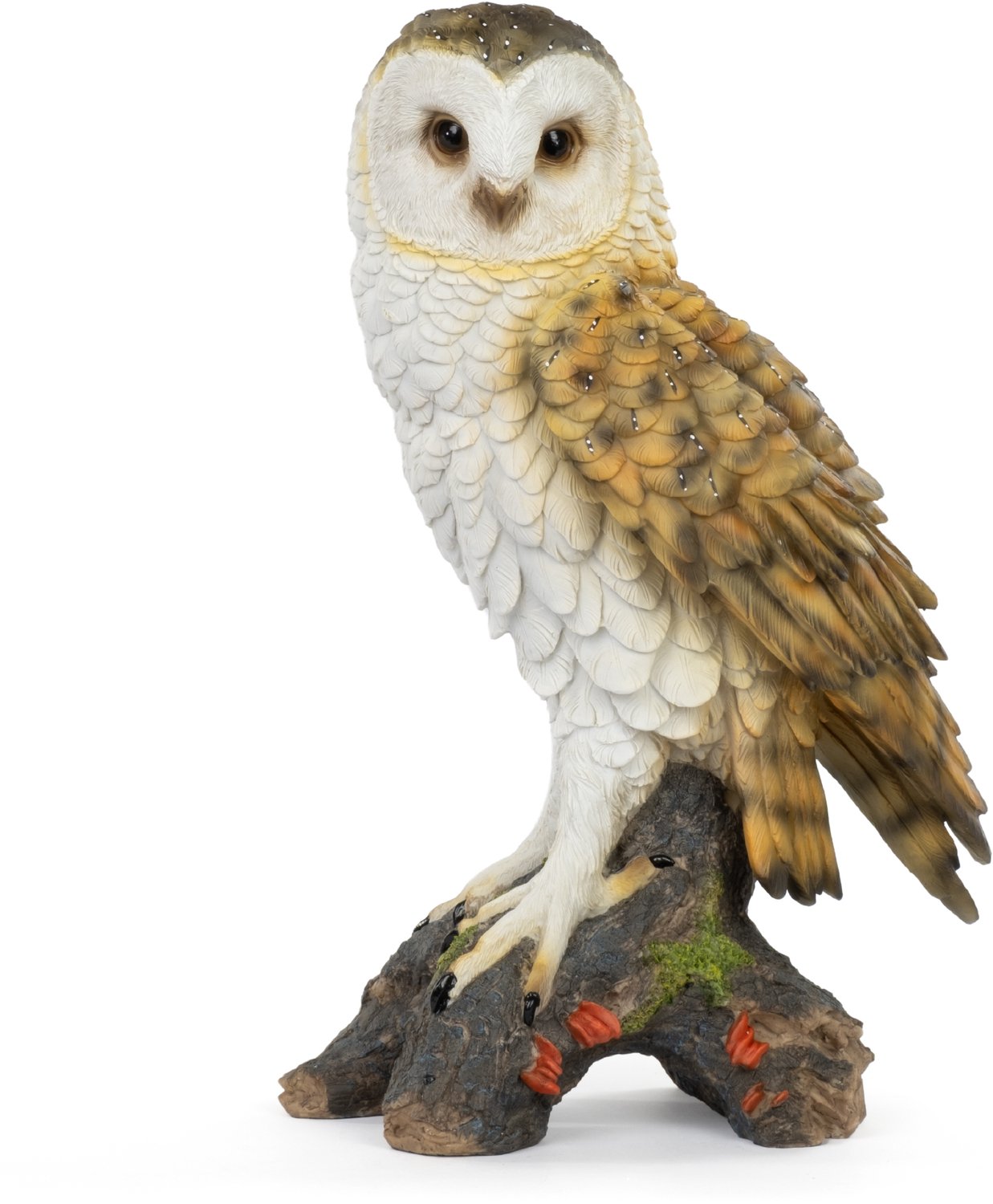Moritz Tuinbeeld uil - Kerkuil op boomstronk - Polyresin - 44 cm hoog Wit-bruin