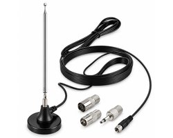WiseGoods Radio Antenne DAB+ FM - Telescopisch met Magnetische Voet en 3m Kabel, Binnenantenne voor Hifi Stereoversterker en Home Theater - Zwart